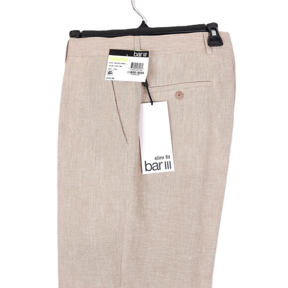 Bar III Men's Slim-Fit 100% Linen 2-Piece Suit Tan Solid 44L 36x34 NWT - Picture 8 of 13